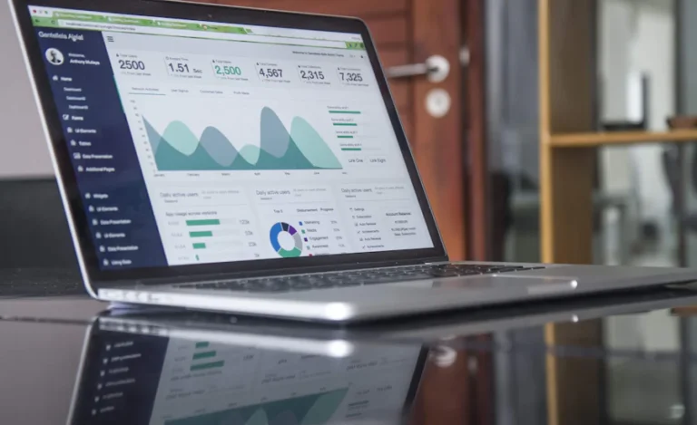 A laptop showing an analytics dashboard
